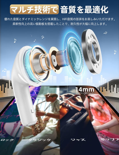 イヤホン bluetooth ワイヤレスイヤホン【業界初多機能タッチスクリーン・ANC搭載】ブルートゥースイヤホン ノイズキャンセリング AIFENG bluetooth5.4 蓋をあけたら接続 最大32時間再生 ぶるーとぅーすイヤホン Hi-Fi ハンズフリー通話 Type-C充電 小型/軽量 片耳モード iOS/Android (ホワイト)
